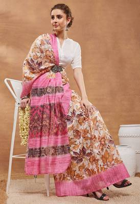 Pink floral silk blend regular saree with blouse 4