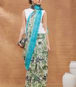 Sky Blue floral silk blend regular saree with blouse