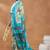 Sky Blue floral silk blend regular saree with blouse