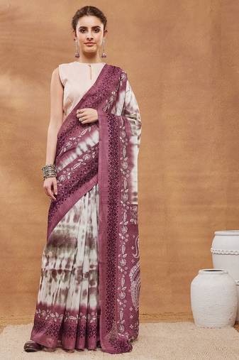 Wine  floral silk blend regular saree with blouse