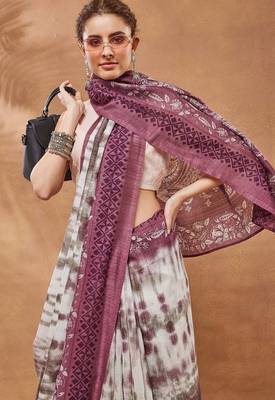 Wine  floral silk blend regular saree with blouse 4