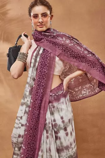 Wine  floral silk blend regular saree with blouse
