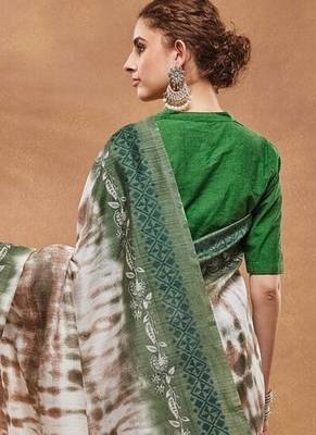 Green  floral silk blend regular saree with blouse 2