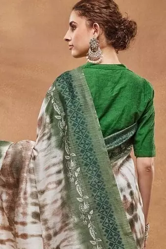 Green  floral silk blend regular saree with blouse