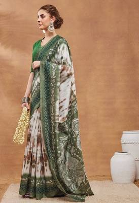 Green  floral silk blend regular saree with blouse 3