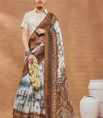 Brown floral silk blend regular saree with blouse