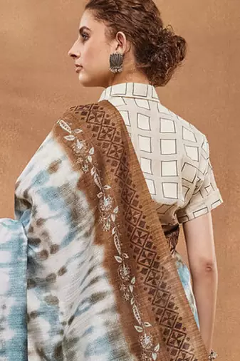 Brown floral silk blend regular saree with blouse