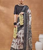 Grey floral silk blend regular saree with blouse