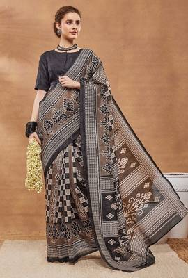 Black  floral silk blend regular saree with blouse 1