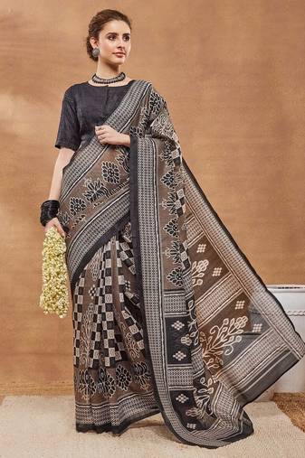 Black  floral silk blend regular saree with blouse