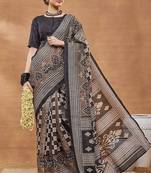 Black  floral silk blend regular saree with blouse