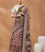 Brown  floral silk blend regular saree with blouse
