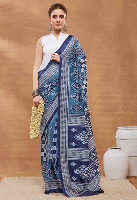 Blue  floral silk blend regular saree with blouse 1