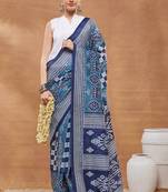 Blue  floral silk blend regular saree with blouse