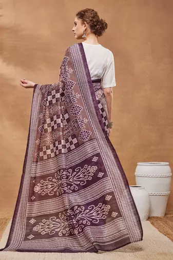 Wine floral silk blend regular saree with blouse
