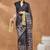 Black ethnic motifs silk blend regular saree with blouse