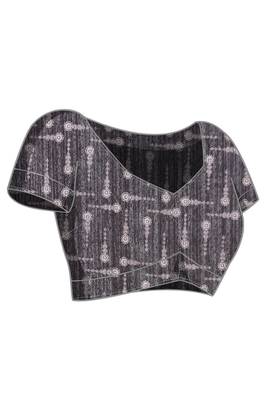 Black ethnic motifs silk blend regular saree with blouse 5