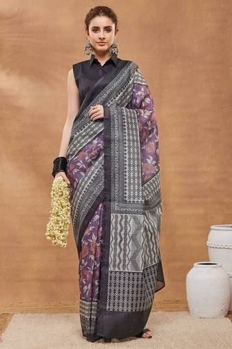 Wine checked silk blend regular saree with blouse