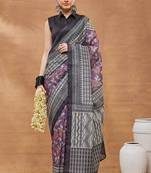 Wine checked silk blend regular saree with blouse