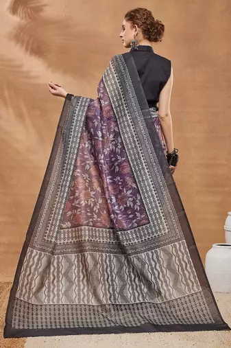 Wine checked silk blend regular saree with blouse