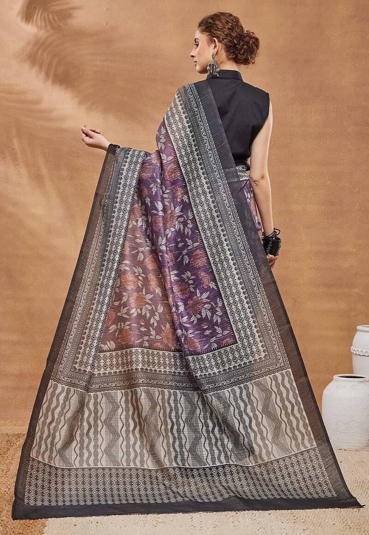 Wine checked silk blend regular saree with blouse