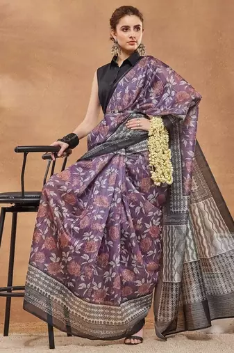 Wine checked silk blend regular saree with blouse