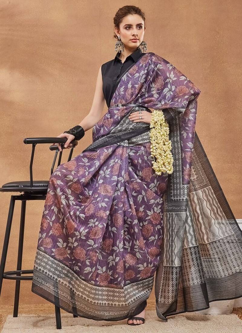 Wine checked silk blend regular saree with blouse