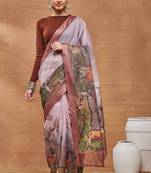 Peach floral silk blend ready to wear saree with blouse