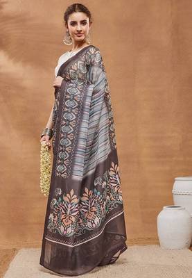 Multicolor striped silk blend ready to wear saree with blouse 3