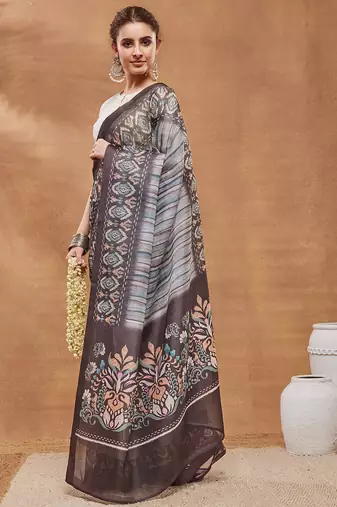Multicolor striped silk blend ready to wear saree with blouse