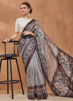 Multicolor striped silk blend ready to wear saree with blouse 4