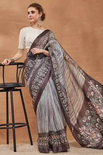 Multicolor striped silk blend ready to wear saree with blouse