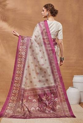 Dark pink ethnic motifs silk blend ready to wear saree with blouse 2