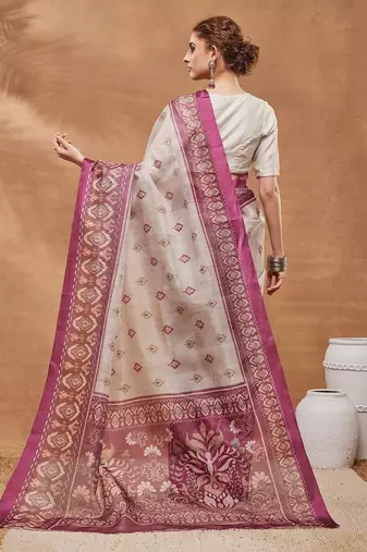 Dark pink ethnic motifs silk blend ready to wear saree with blouse