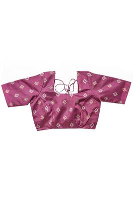 Dark pink ethnic motifs silk blend ready to wear saree with blouse 5