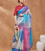 Blue bandhani silk blend ready to wear saree with blouse