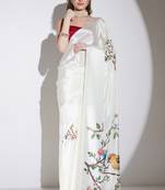 Cream floral satin satin regular saree with blouse
