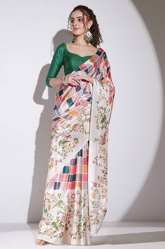 Multicolor checked satin satin regular saree with blouse