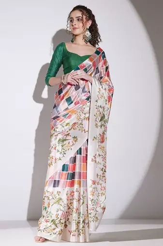 Multicolor checked satin satin regular saree with blouse