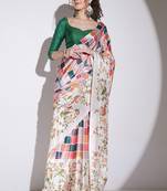 Multicolor checked satin satin regular saree with blouse