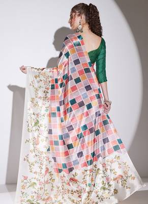 Multicolor checked satin satin regular saree with blouse 2