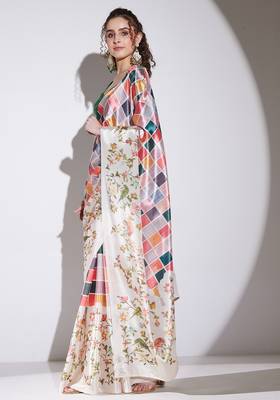Multicolor checked satin satin regular saree with blouse 3