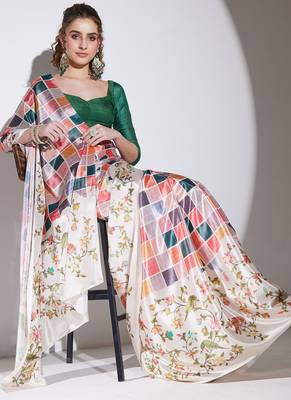 Multicolor checked satin satin regular saree with blouse 4