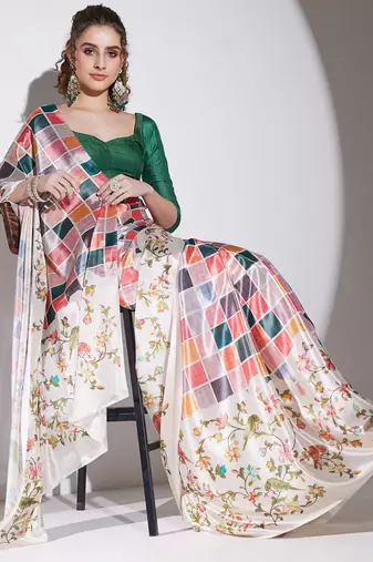 Multicolor checked satin satin regular saree with blouse