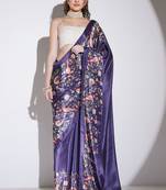 Purple floral satin satin regular saree with blouse