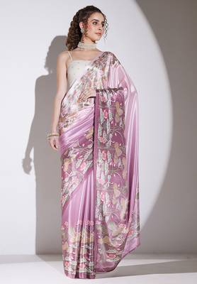 Wine floral satin satin regular saree with blouse 1