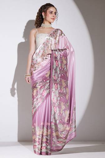 Wine floral satin satin regular saree with blouse