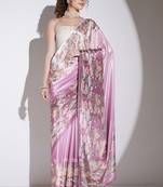 Wine floral satin satin regular saree with blouse