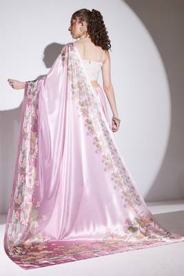 Wine floral satin satin regular saree with blouse 2