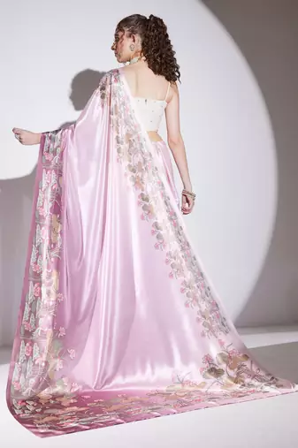 Wine floral satin satin regular saree with blouse